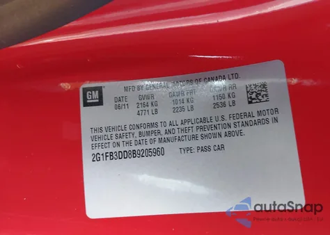 2011 Chevrolet Camaro 1Lt from USA, damaged, VIN 2G1FB3DD8B9205960